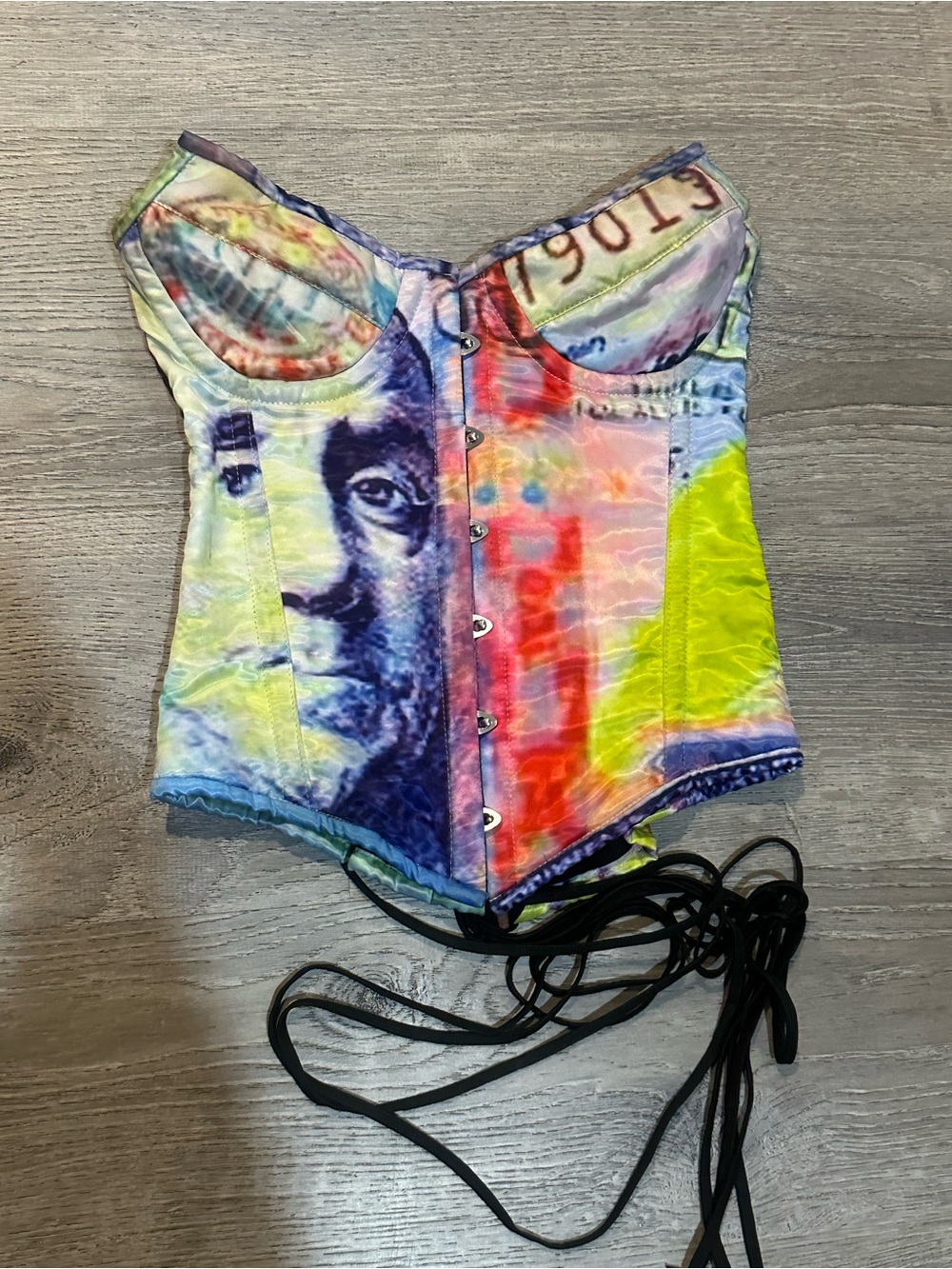 Colorful Abstract Graphic Corset Bustier Top Y2K Art Print Lace Up Size M